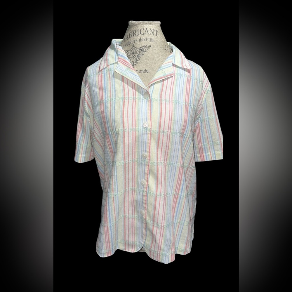 Alfred Dunner Multicolor Striped Button Down Shirt